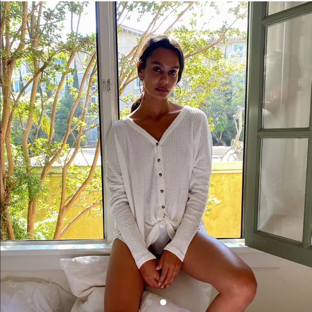 Urban Outfitters Ivory Thermal Button-Front Top